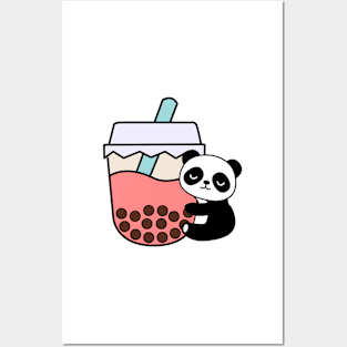 Cute Panda Baby Bubble Tea Hug Kawaii Cream Posters and Art